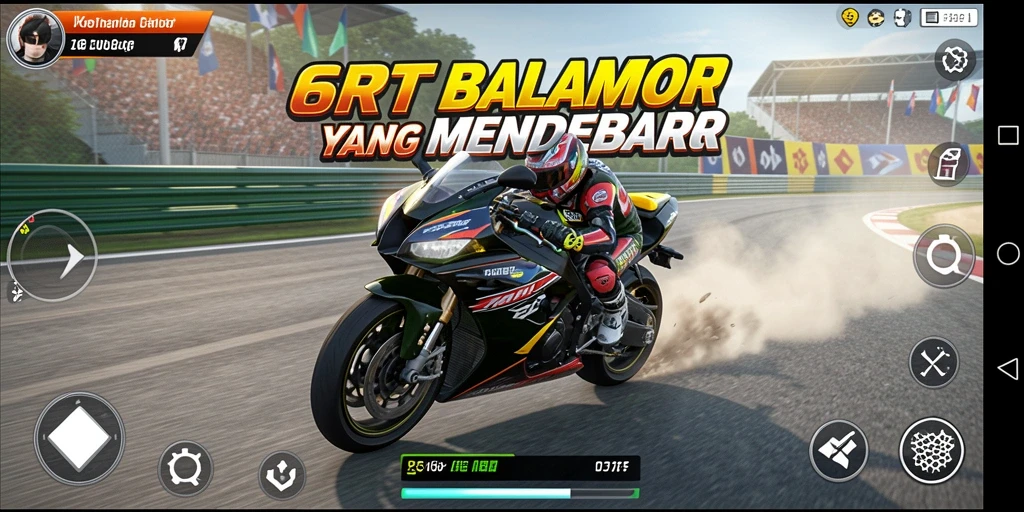 Screenshot gameplay <strong>6RT</strong> menampilkan momen balapan motor yang mendebarkan.