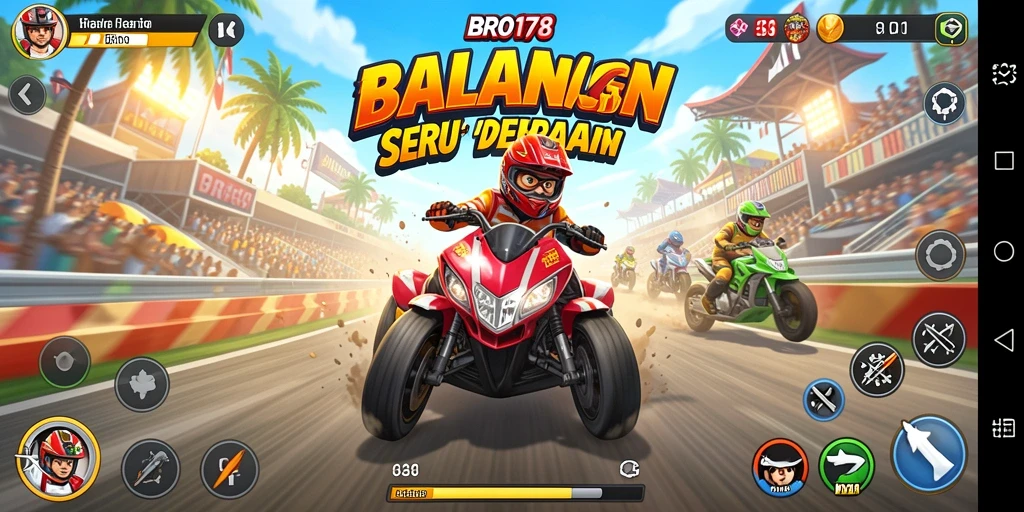 Tampilan seru gameplay balapan BRO178 dengan mobil cepat.