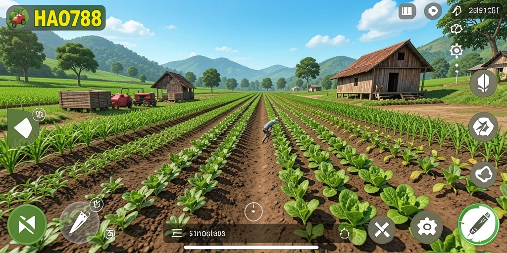 Tangkapan layar dari gameplay HAO788 yang menampilkan pertanian aktif.