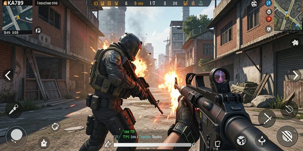 Screenshot gameplay KA789 menampilkan aksi pertempuran yang intens.