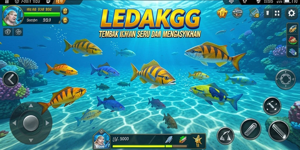 Screenshot LEDAKGG menampilkan aksi seru berburu ikan.