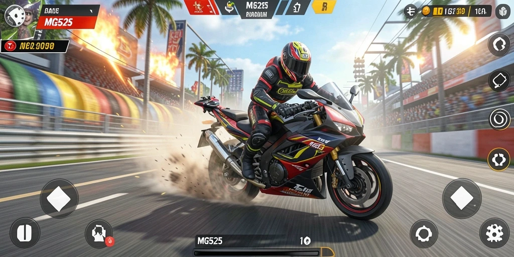 Tampilan gameplay MG525 yang mendebarkan saat balapan motor.