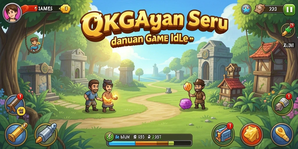 Gameplay menarik OKGAMES yang menunjukkan karakter bertarung dalam mode idle.