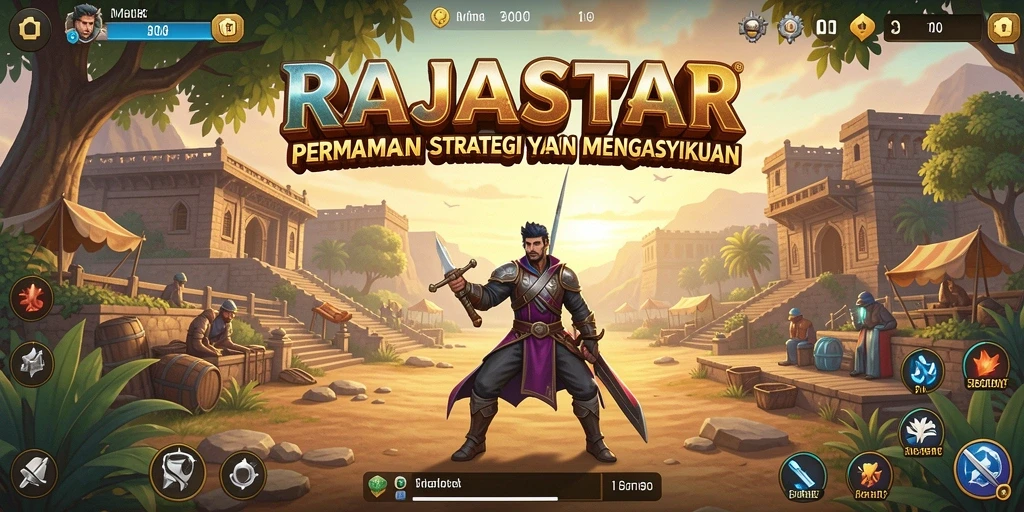 Screenshot utama RAJASTAR menunjukkan pertempuran strategi yang intens.