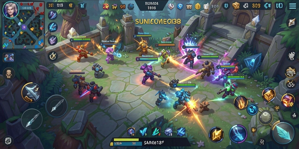 Screenshot gameplay SUNEO138 menampilkan pertarungan intens antara hero.